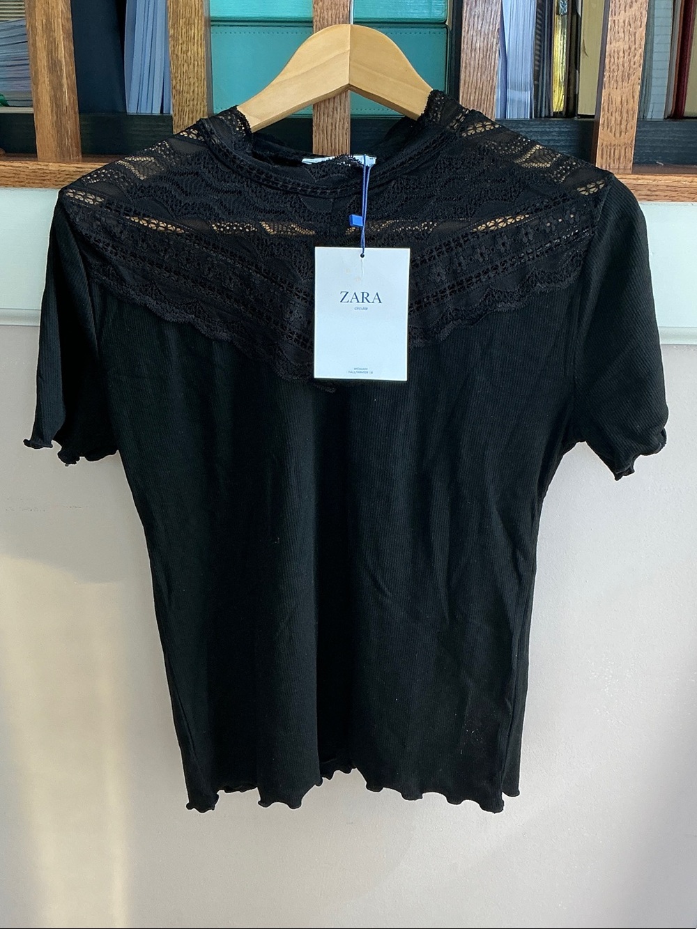 ZARA Black Short Sleeve Lace Yoke Tee